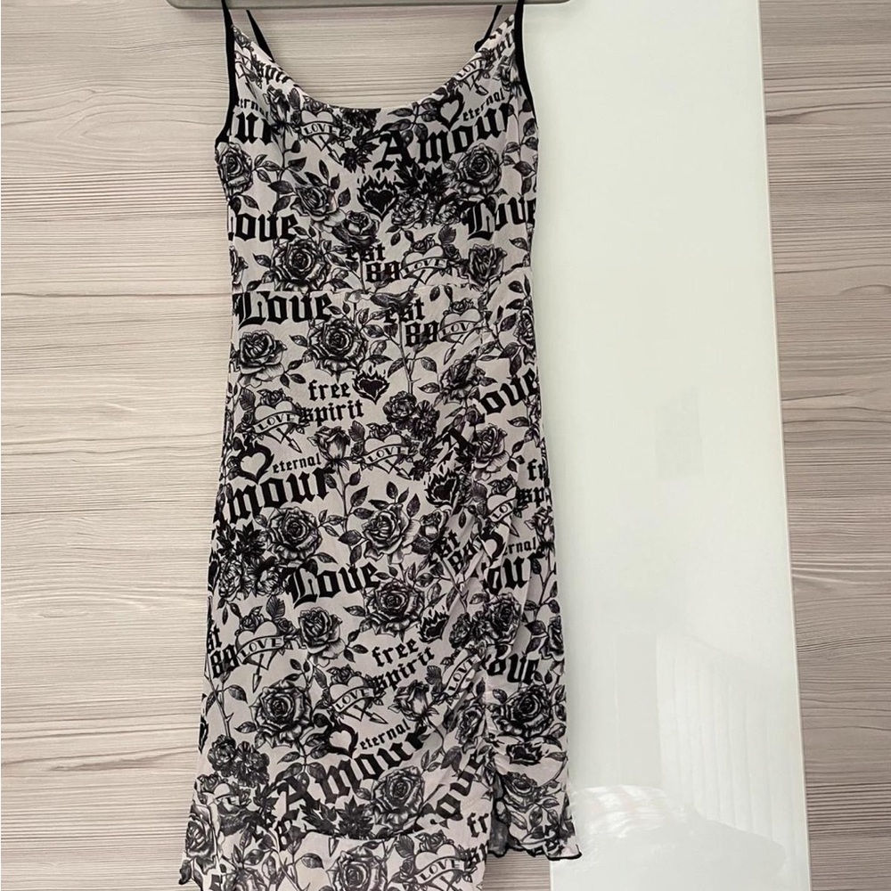 Floral Print Black and White Dress